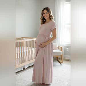 Elegant Pink / Pastel Blush Off Shoulder‎ Maternity Dress